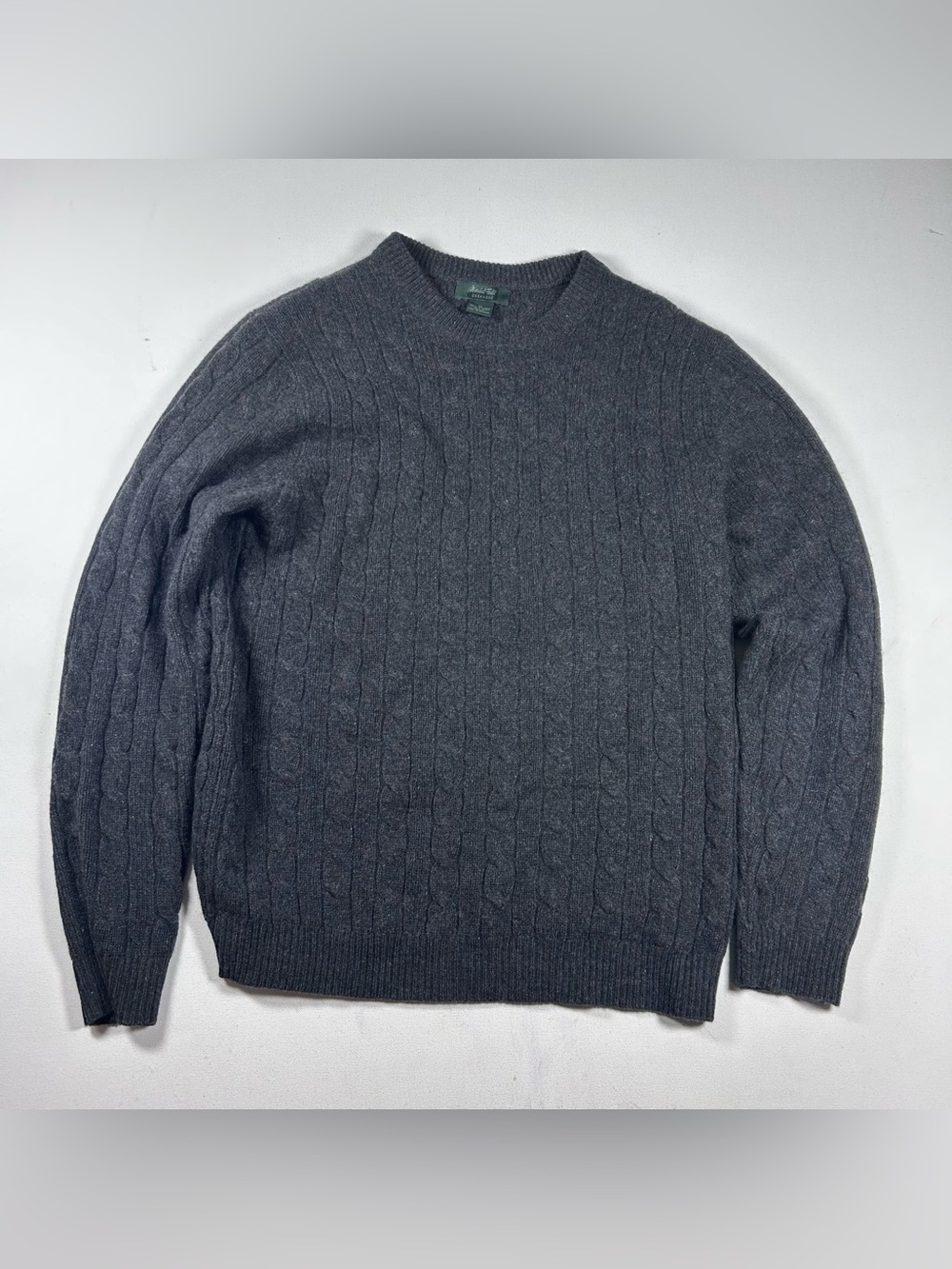 MARSHALL FIELDS 100% Cashmere Crewneck Sweater Cable Knit Gray Mens Medium